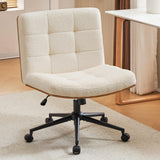 Furnimart Wide Swivel Criss Cross Legged Chair with Wheels, FSC Certified Wooden Desk Chair with Mid-Back Support, Comfy Armless