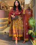Gosriki Women'S Rayon Viscose Anarkali Printed Kurta With Palazzo & Dupatta (Venkye Yellow-Gs_Xl_Yellow_X-Large),Yellow,,B0DX26ZQSZ