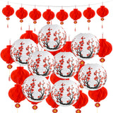 30 Pack Chinese Japanese Paper Lanterns Decoration with 12 Inch Cherry Blossom Hanging Paper Lanterns Lamp 7.9 Inch Chinese Red