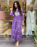 Anni Designer Women'S Rayon Blend Anarkali Printed Kurta With Pant (Anveshi Purple-Vks07_S_Purple_Small),Purple,S,,,