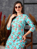 Anni Designer Women'S Cotton Blend Straight Printed Kurta With Pant (Nazuk Rama-Nw_L_Blue_Large),Blue,L,,,