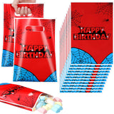 Clysee 50 Pcs Spider Themed Goodie Bags Birthday Party Favor Bags Red and Blue Cobweb Spider Themed Candy Treat Plastic Bag for
