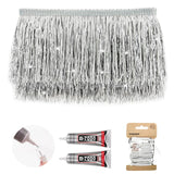 Yhsheen Sliver Fringe Trim with Tinsel, 5Yards X 4 Inch Metallic Fringe Trim with B7000 Glue for Karma Jacket Costume Crafts Spa