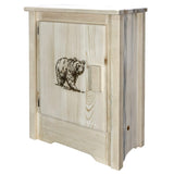 Montana Woodworks Homestead Collection Accent Cabinet With Laser Engraved Bear Design, Left Hinged, Clear Lacquer Finish