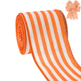 Easter Ribbon Wired Edge, Spring Orange and White Ribbon Wired Vertical Stripes Fabric Ribbon Gift Wrapping DIY Craft Wreath Gar