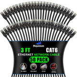 Maximm Cat 6 Ethernet Cable 3 Ft, (50-Pack) Cat6 Cable, LAN Cable, Internet Cable, Patch Cable and Network Cable - UTP (Blue) 3