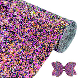 Greatdiy Black Purple Mixed Chunky Glitter Leather Roll 12 x 52 Inch, Sparkly Winter Halloween Faux Leather, Mardi Gras Fabric f