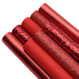 David accessories 8pcs/Set 7.7x12.9 (20 cm x 33 cm) Red Color Series Faux Leather Sheets Glitter Pattern Mixed Synthetic Leather