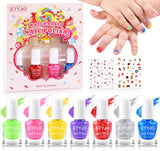 ETYJO Kids Nail Polish - 100% Non Toxic Peel - Off Water-Based Quick Dry Nail Polish for Toddler 7 Candy Colors With Sticker for