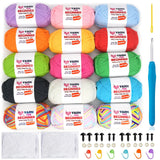 Crochet Kit - 15x50g Cotton Yarn - Bright Mix - Easy-to-See Stitches - Beginner Friendly