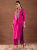 Libas Women'S Chanderi Silk Yoke Design Kurta Set (49460 Pink 3Xl