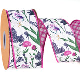 Laribbons Spring Floral Wired Ribbon with Pink Edge, 2.5 Inch x 10 Yards, Flower Ribbon for Wreaths, Bows, Crafts & Decorative U