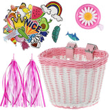 Boao Kid's Bicycle Basket Streamers Set, Unicorn Children's Bike Handlebar Wicker Basket Bike Streamers Bell and Stickers,Bike B