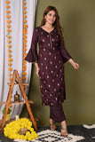 Gosriki Women'S Silk Blend Straight Printed Kurta With Pant And Dupatta (Ritu-Brown_S-Go Brown_Small),Brown,,B09S3BGWDG