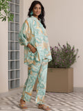 Libas Womens Printed Silk Blend Co-Ord Set For Women Blue 2Xl 39024