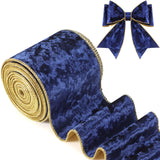 Riceshoot Christmas 4 Inch Velvet Ribbon 10 Yards Blue Wide Wired Velvet Ribbon with Gold Edge for Wrapping Bow Gift Box DIY