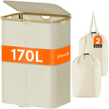 Lifewit 170L Double Laundry Hamper with Lid, Large Dual Laundry Basket Removable Bags, 2 Sections Aesthetic Clothes Hampers for