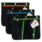 Charles Leonard, Inc. 3 Pocket Pencil Pouch, Expanding to 1, 11 W x 9.5 H x 1 D - Assorted Colors, 3/Pack