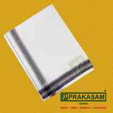 Prakasam Cotton Mens Single (1.28 X 2.00 Mtrs) Colour Thalapathi Border Dhoties/Fine Quality Single Dhoties (White)-Pack Of 5 Dhoties White 1.28X2.00 Mtrs