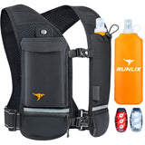 RUNLIX Running Vest for Women Men - Reflective Running Hydration Vest with 500ml Soft Water Bottle, Phone Holder, 2 LED Lights U