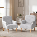 HUIMO Linen Fabric Accent Chairs Set of 2, Mid-Century Modern Armchair with Solid Wood Legs, Single Sofa Chair,Upholstered Readi