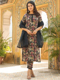 Anni Designer Women'S Rayon Blend Printed Straight Kurta With Pant & Dupatta (Keech Black_Xxl_Black_Xx-Large),Black,2XL,,,