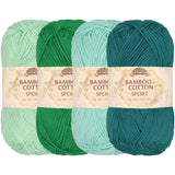 JubileeYarn Bamboo Cotton Sport Yarn - 50g/Skein - Shades of Green - 4 Skeins