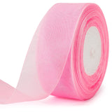 joycraft Pink Gift Wrapping Ribbon - 50 Yds x 1.5 in Handmade Sheer Organza Ribbon, Mesh Fabric String for Bow, DIY Craft, Xmas