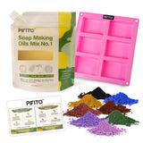 Pifito Cold Process Soap Making Kit Oils Mix No. 1 60 Oz Blend of Pre-Measured Oils, 8-Pack Colorants Sampler, Mold and Instruc