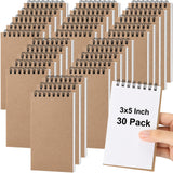 Watersay 30 Pack 3x5 Spiral Blank Notebook Bulk, 50 Sheets, Kraft