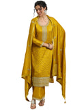 Libas Womens Embellished Silk Blend Straight Kurta With Palazzos And Dupatta