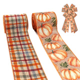 Blinket 2.5 Fall Burlap Ribbon for Wreath Bows Pumpkins Plaid Wired Edge Ribbon for Crafts DIY 5 Yard Fall Ribbon for Thanksgivi