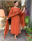 Anni Designer Women'S Rayon Viscose Anarkali Printed Kurta With Pant & Dupatta (Hamlet Orange-Vks01_4Xl_Orange_Xxxx-Large),Orange,4XL,,,