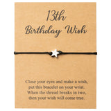 WATINC 13th Birthday Wish Bracelet, Adjustable Star Cord Bracelets with Make A Wish Cards, Friendship Simple Handmade Jewelry Bi