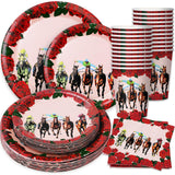 Whaline 96Pcs Derby Day Party Tableware Set with Paper Plates Napkins Cups Horsing Racing Derby Party Disposable Dinnerware Set