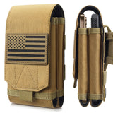 Molle Phone Pouch Tactical Phone Holster Universal Dual Cell Phone Holder Utility EDC Pouch with US Flag Patch (Khaki)