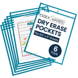 Essex Wares - 6 Pack, Teal, Durable Water-Resistant Dry Erase Pocket Document Protectors, 10 Wide x 13.5 Tall - Dry Erase Clear