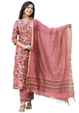 Gosriki Women'S Cotton Blend Straight Printed Kurta With Pant & Dupatta (Kinara Peach-Gs_L_Peach_Large),Peach,,B0CTHW36M6
