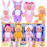 4 Pcs 7 Inch Baby Dolls with Adorable Animal-Themed Outfits - Cute PVC Infant Figurines Set in Yellow Chick, White Bunny, Pink B