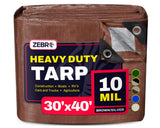 30' x 40' Brown/Silver Heavy Duty Tarp with Grommets Reinforced - 10 Mil Thick - Double Sided Plastic Waterproof Tarps - Large T