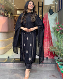 Gosriki Women'S Cotton Blend Embroidered Straight Kurta With Pant & Dupatta (Nepoli Black-Gs_3Xl_Black_Xxx-Large),Black,3,B0CRVTGR5R