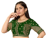Pujia Mills Women's Readymade Blouse Multi Golden codding Sequence Embroidery Work Indian Ethnic Designer Stitched Readymade Sar