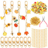 Tondiamo 286 Pieces Thanksgiving DIY Gold Keychain Making Kit Thanksgiving Pumpkin Maple Leaf Bag Charm Jewelry Making Fall Orna
