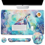 Britimes Sea Turtle Cute Ocean Keyboard Mouse Pad Set 4in1 Large Mousepad+Keyboard Wrist Rest+Mouse Wrist Rest+Coaster Set with