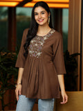 Libas Women'S Cotton Blend A-Line Kurtis (58229B_Brown Brown 2Xl