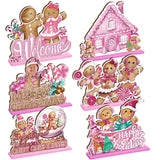 DoubleFill 6 Pcs Christmas Pink Gingerbread Man Decoration Merry Christmas Welcome Table Centerpiece Candy Cane Xmas Tree Party