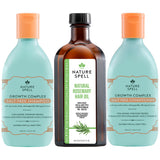 Nature Spell Hair Growth Trio, Pre-Diluted Rosemary Oil for Hair & Scalp, Shampoo & Conditioner Set, Sulphate-Free, Colour-Safe,