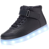 APTESOL Kids LED Light Up Shoes with Adjustable Hook & Loop - Rechargeable High Top Flashing Sparkly Luminous Glowing Sneakers,