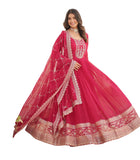 Wedani Georgette Sequins Embroidered Work Anarkali Kurta Set For Women (In Alpha L Regular Pink),PINK,L