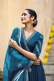 Anni Designer Women'S Rayon Blend Anarkali Printed Kurta With Pant & Dupatta (Berlin Kerosin_L_Dark Blue_Large),Dark Blue,L,,,